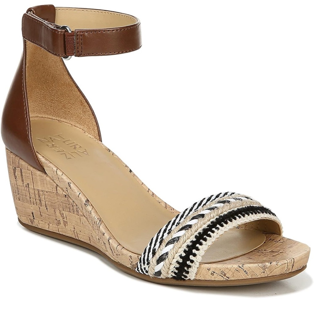 Naturalizer Areda Brown and Black Wedge Sandals with Cork Heel